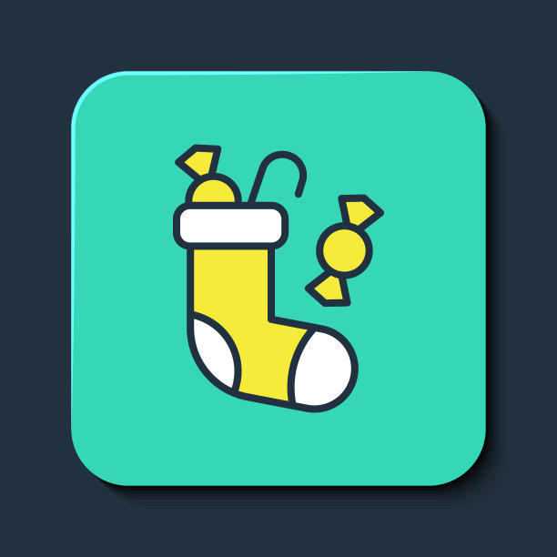 圣诞袜图标（蓝色背景上的轮廓填充矢量图）图片下载