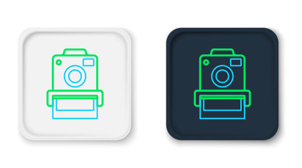 线照片相机图标孤立的白色背景。与相机。数码摄影。色彩缤纷的轮廓概念。向量图片下载