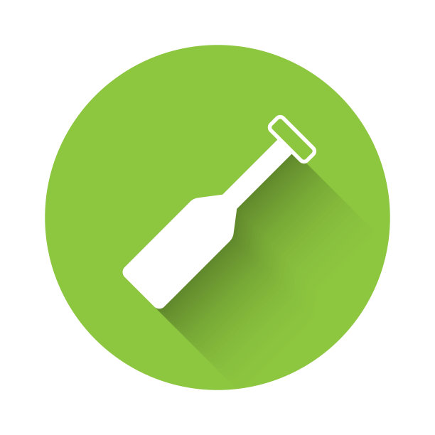 白色桨图标孤立的长阴影背景。划桨。绿色圆形按钮。向量图片下载