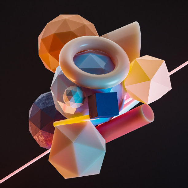 3d对象组在蓝色背景上图片下载