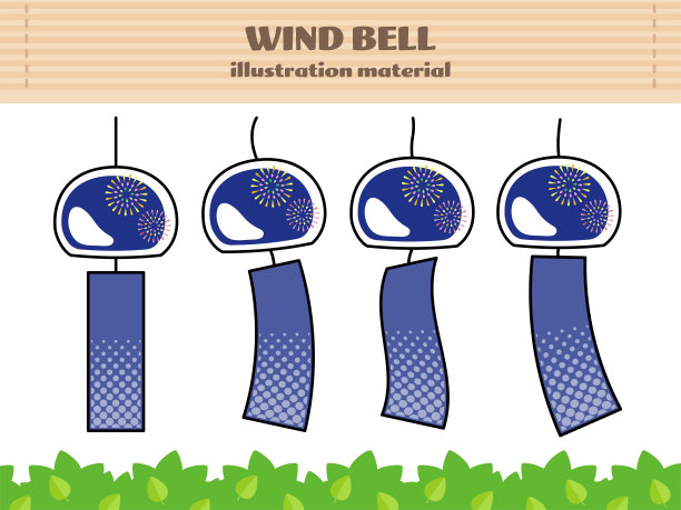 夏季形象，风铃插图材料，风铃设置用火工作图案图片下载
