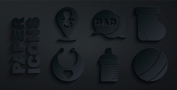 集奶瓶，袜子，衣服，围嘴，沙滩球，语音泡沫爸爸和奶嘴的图标。向量图片下载