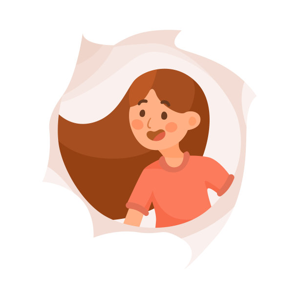 长头发的卡通女孩透过洞往外看图片下载