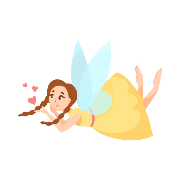 可爱的仙女人物穿着黄色的裙子飞来飞去图片下载