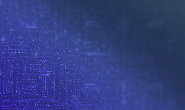 动态蓝色电子电路图案:分散的微小浮动点创建焦点。具有小颗粒元素的技术背景图片下载