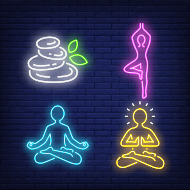 温泉石人冥想和做瑜伽霓虹灯图片下载