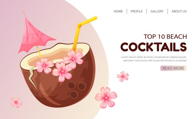 创意的夏季登陆页面设计在时尚的颜色与夏季饮料。网页设计。向量模板。现代矢量插图概念的网站和移动网站的发展图片下载