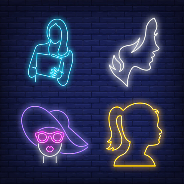 女性霓虹灯招牌设置职业面孔图片下载