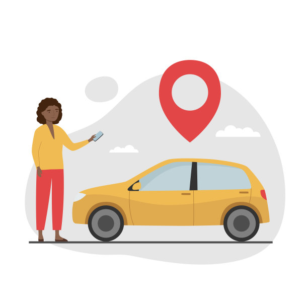 年轻女子用智能手机在手机应用程序中订车。图片下载