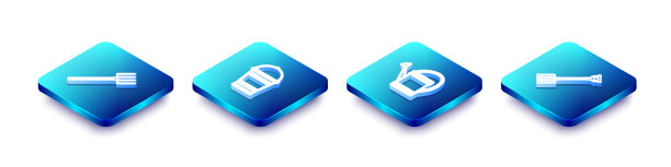 设置等距线花园干草叉，水桶，喷壶和图标。向量图片下载