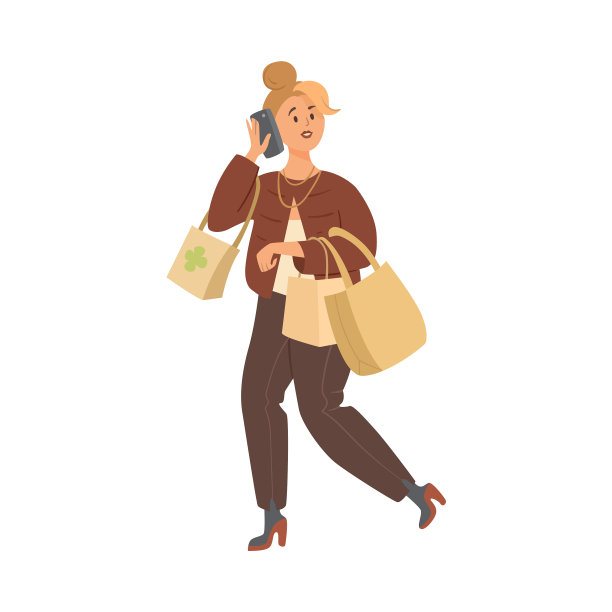 忙着拿包的女人在卡通里讲电话图片下载