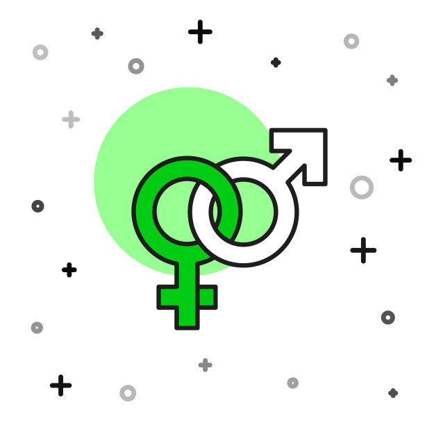 填充轮廓性别图标隔离在白色背景。男人和女人的象征。性的象征。向量图片下载