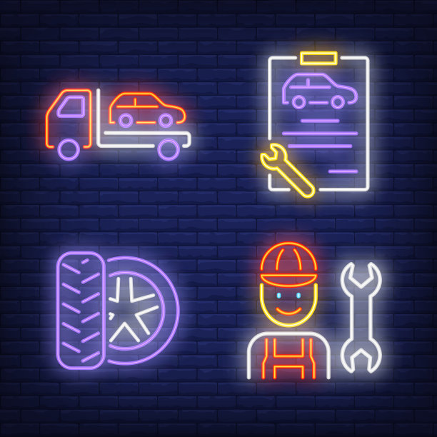 撤离汽车机械师剪贴板和轮胎霓虹灯图片下载