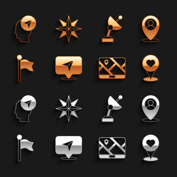 设置信息图的城市地图导航，位置与人，心，城市，标记，雷达，和风玫瑰图标。向量图片下载