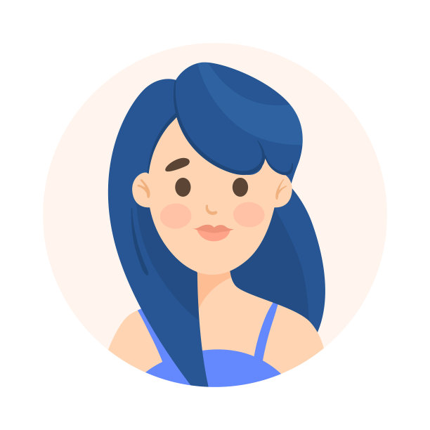 长蓝色头发的女人化身卡通图片下载