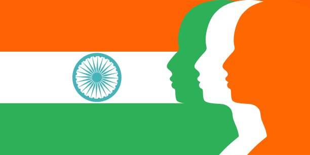 男性的脸轮廓排成一行。印度国旗图片下载