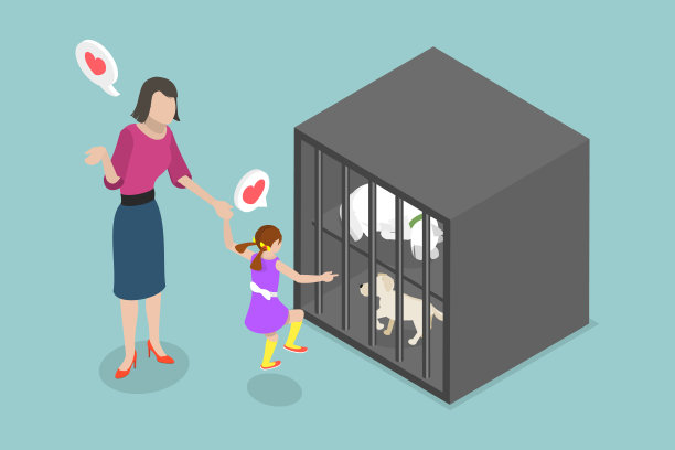 获救流浪宠物的三维等距平面矢量概念插图。图片下载