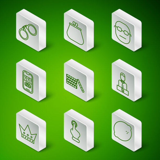 设置线赌场老虎机柠檬，手持赌场筹码，手铐，扑克比赛邀请，钱包，国王打牌和经销商图标。向量图片下载