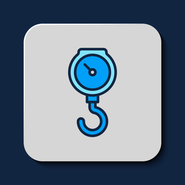 填充轮廓手规模弹簧机械图标孤立的蓝色背景。向量图片下载