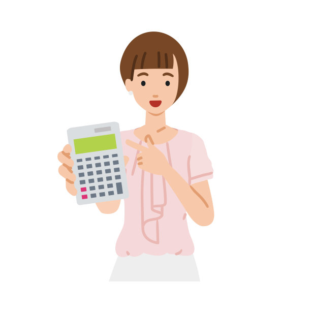 一位工作风格随意的女性，面带微笑地推荐、提议、展示估算并指着计算器图片下载