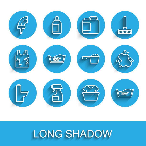 设置马桶，清洁喷雾瓶，橡胶窗户清洁剂，带衬衫的盆，温度清洗，水溢出和洗衣粉图标。向量图片下载