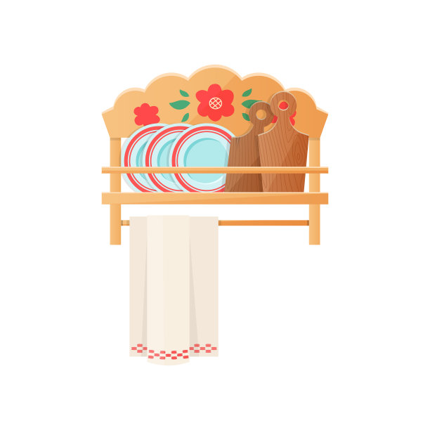 古老的俄罗斯厨房搁板和餐具图片下载