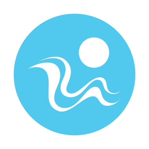 太阳和海浪标志，海滩海浪，极简主义和简单的现代概念与平面颜色设计模板插图向量图片下载