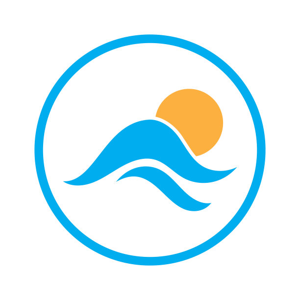 太阳和海浪标志，海滩海浪，极简主义和简单的现代概念与平面颜色设计模板插图向量图片下载