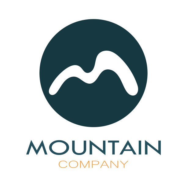 极简主义的山和太阳标志设计在平面颜色与现代概念矢量插图包装图片下载