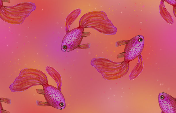 无缝图案与金鱼面纱的尾巴。图片下载