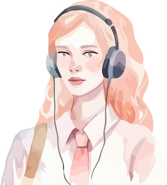 微笑的女人戴着耳机听音乐图片下载