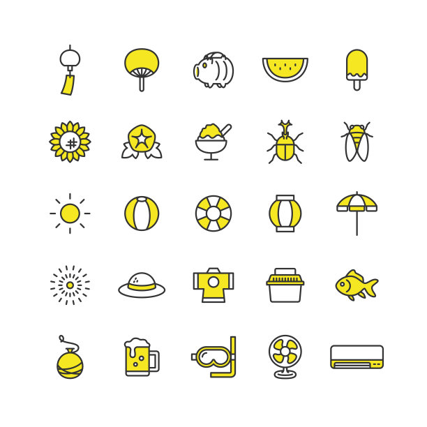 颜色图标集相关的夏天。图片下载