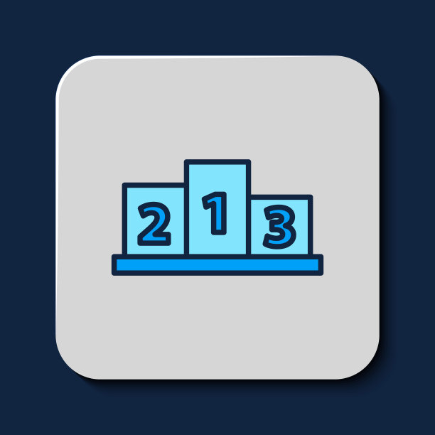 填充轮廓奖超过体育获奖者领奖台图标孤立的蓝色背景。向量图片下载