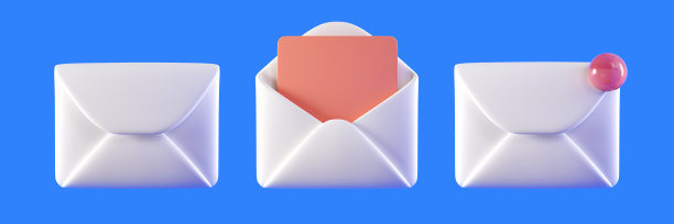3d套白色信封。电子邮件图标与空白纸张和通知新消息隔离在蓝色背景。三维渲染图图片下载