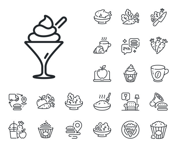 冰淇淋在玻璃线图标香草圣代标志图片下载