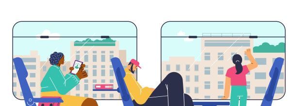 矢量图:人们坐在地铁的椅子上，黑人妇女在用智能手机，女孩在看窗外，男人在休息图片下载