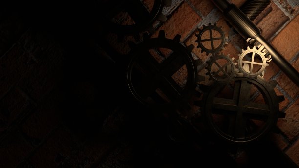 齿轮和轴承，圆形旋转，蒸汽朋克抽象，内部时钟机制，美丽的背景，3d渲染图片下载