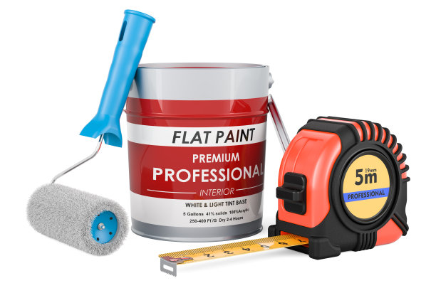 涂漆罐和滚筒刷用卷尺，3D渲染图片下载