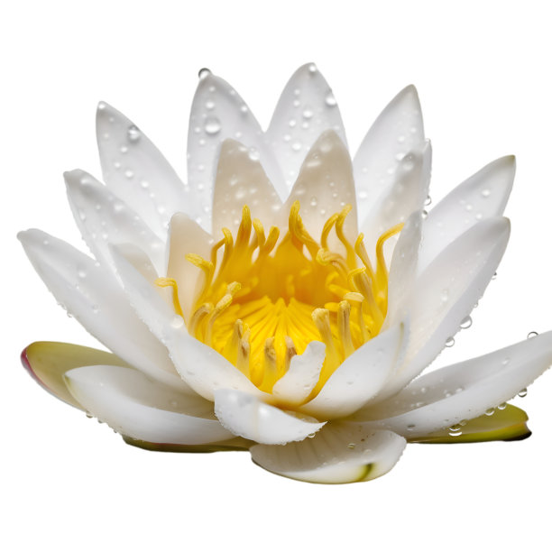 在透明的背景上，露珠覆盖的睡莲的特写镜头图片下载
