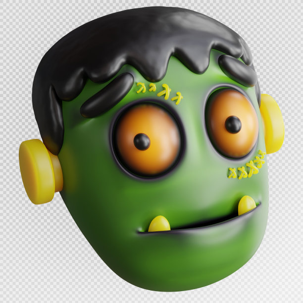 万圣节概念的弗兰肯斯坦头部3d渲染。图片下载