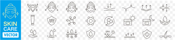 护肤化妆品线图标集。矢量可编辑笔画。图片下载
