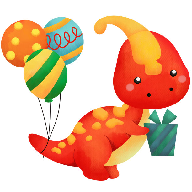 一幅以恐龙为主题的生日庆祝水彩画图片下载