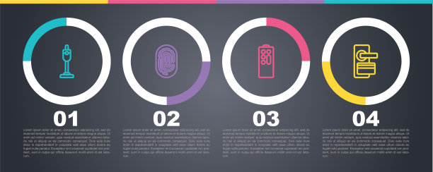 设有吸尘器、指纹、遥控、数字门锁。业务信息图表模板。向量图片下载