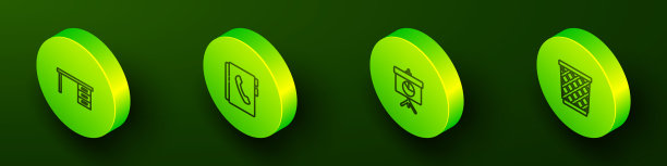 设置等距线办公桌，地址簿，黑板与图表和垃圾桶图标。向量图片下载