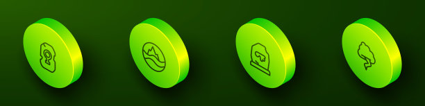 设置等距线魔法符文，海洋和波浪，和云闪电图标。向量图片下载