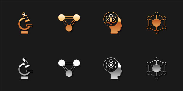 设置显微镜，分子，原子和图标。向量图片下载