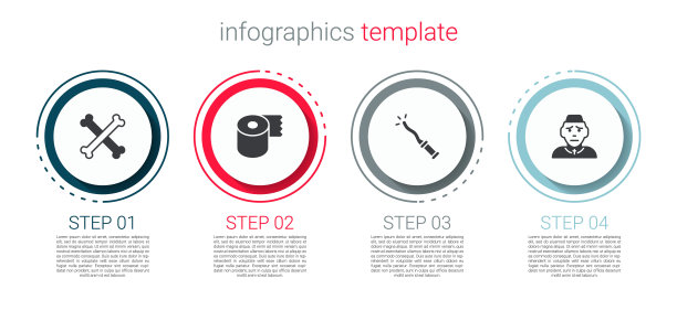 设置交叉骨头，厕纸卷，魔杖和牧师。业务信息图表模板。向量图片下载