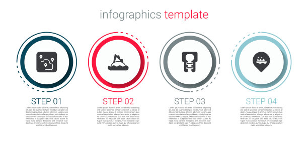 设置路线位置，热带岛屿在海洋，救生衣和位置与游轮。业务信息图表模板。向量图片下载
