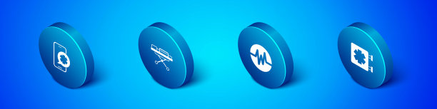 设置等距急救电话，心率，医疗符号和担架图标。向量图片下载