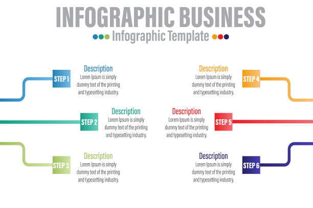 信息图表模板的业务。6个步骤或6个选项现代时间轴图与公路旅行的概念，演示矢量信息图。图片下载